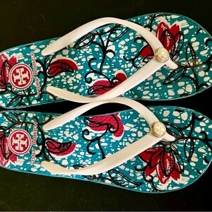 Tory Burch Women's Floral Sandals - Teal and Red.  New, never worn!!!